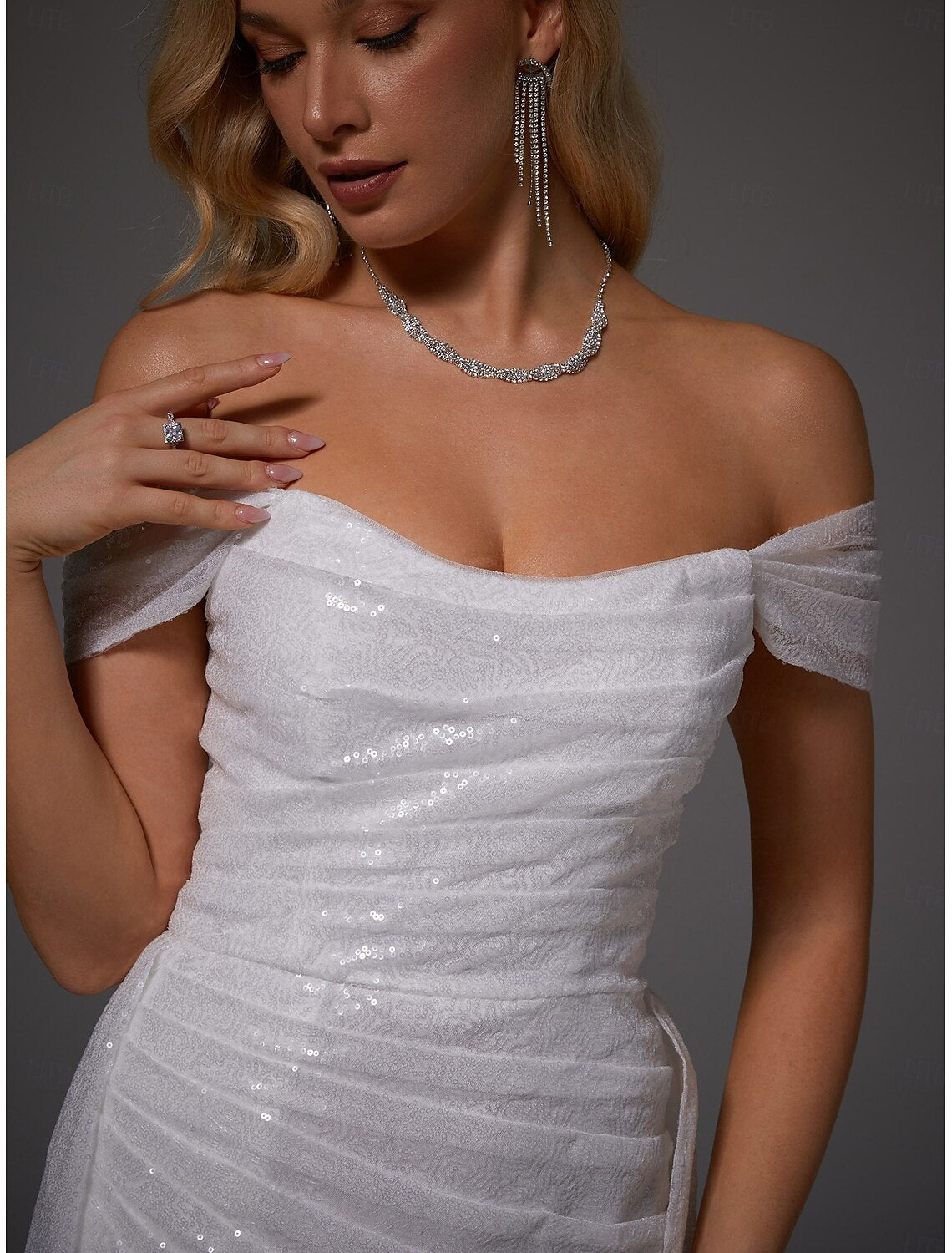 Mermaid Evening Gown Elegant Dress Wedding Guest Prom Sweep / Brush Train Floor Length Short Sleeve Off Shoulder Fall Wedding Reception Satin with Slit