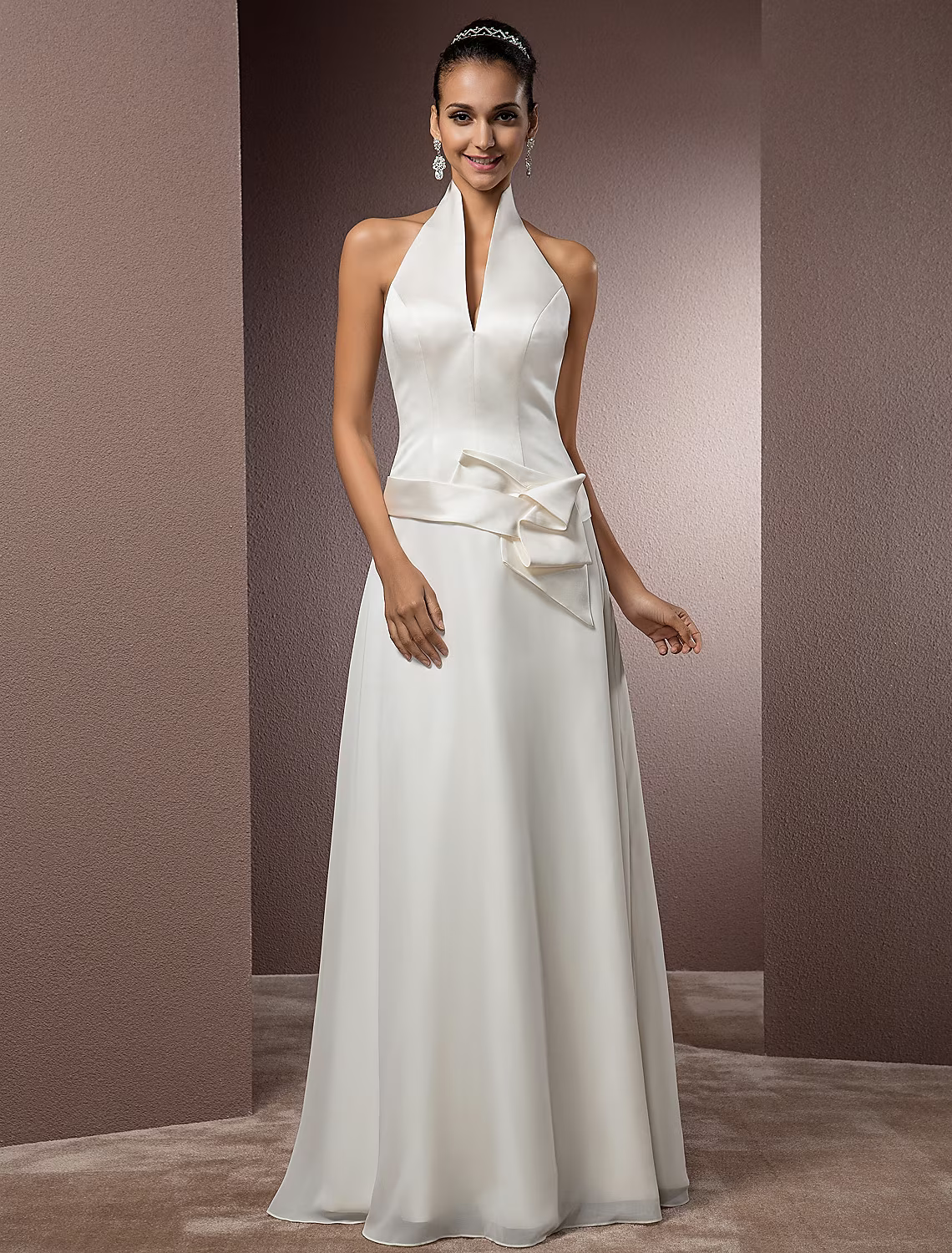 Wedding Dresses Floor Length Regular Straps Chiffon With Sash Ribbon