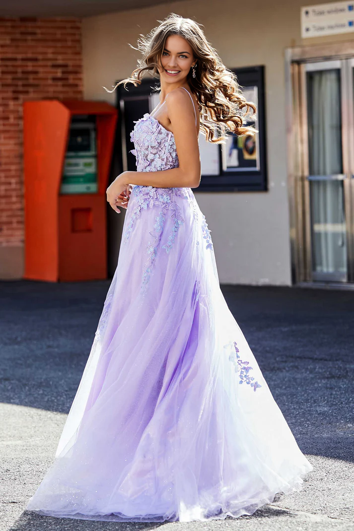 DingJiDress Formal Women's Dresses Sweetheart A-Line Spaghetti Straps Tulle Lace Applique Floor-Length Prom Dresses