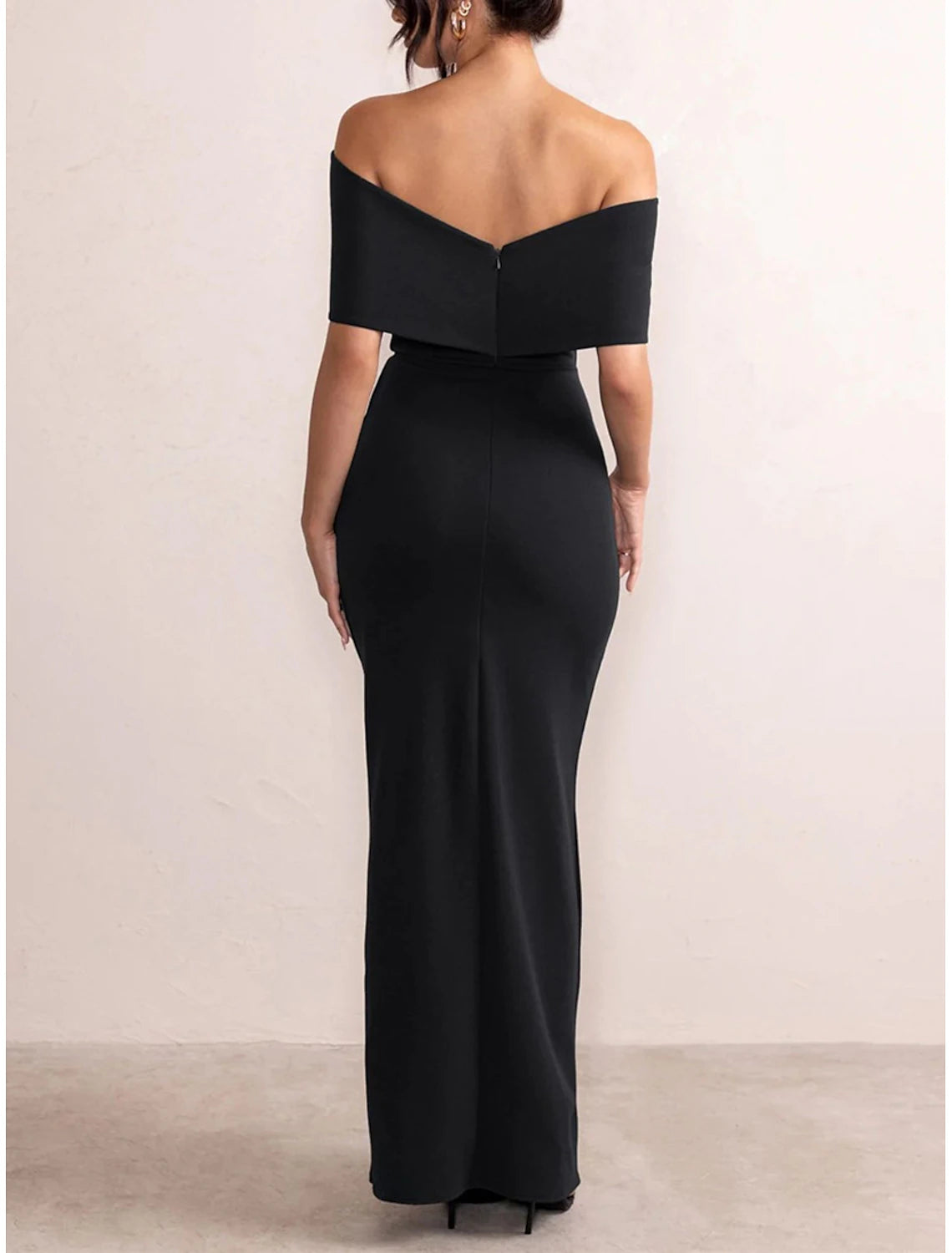 Women's Black Dress Prom Dress Party Dress Backless Split Off Shoulder Short Sleeve Wedding Guest Special Occasion Elegant Formal Black Red Summer Spring