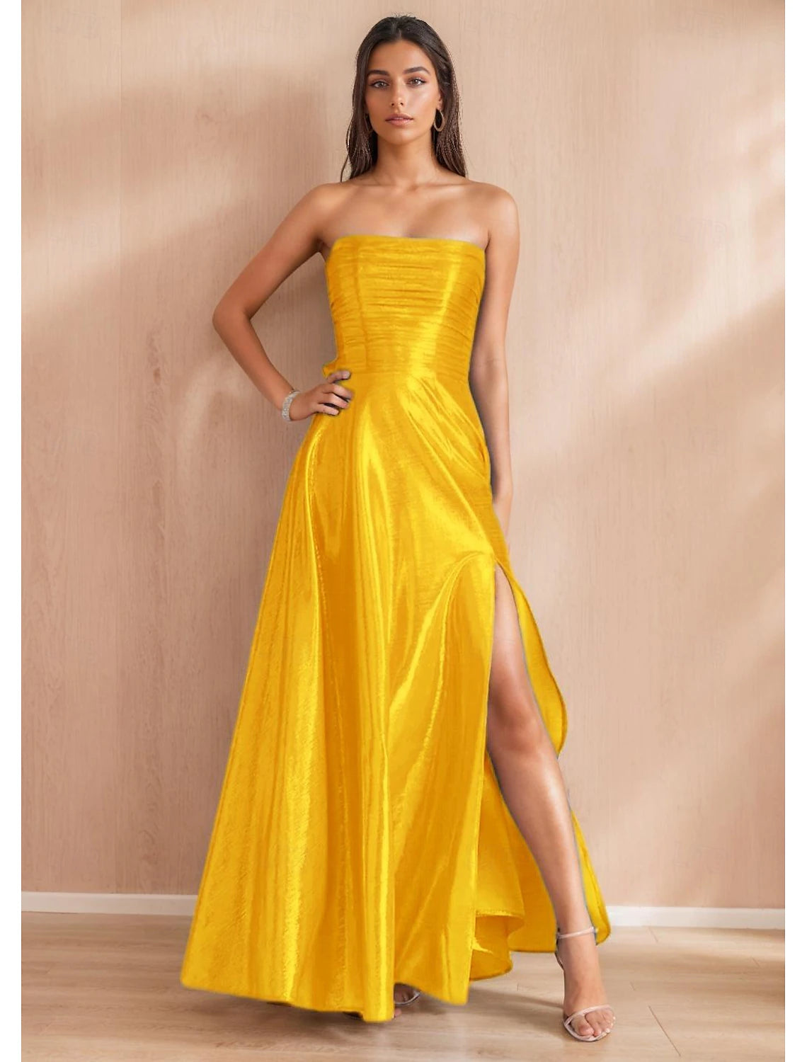 A-Line Prom Dresses Elegant Dress Formal Evening Party Floor Length Sleeveless Off Shoulder Polyester with Bow(s) Ruched Slit