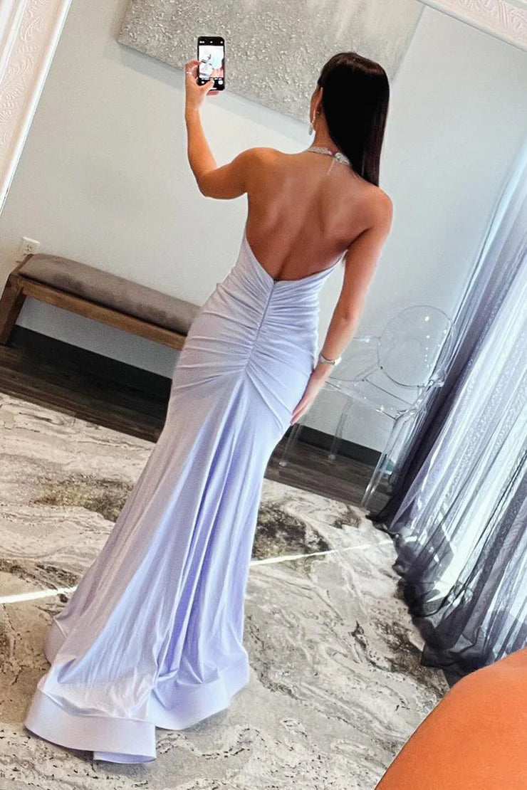 Enchanting Mermaid Sweetheart Light Purple Satin Long Ball Dress with Beads