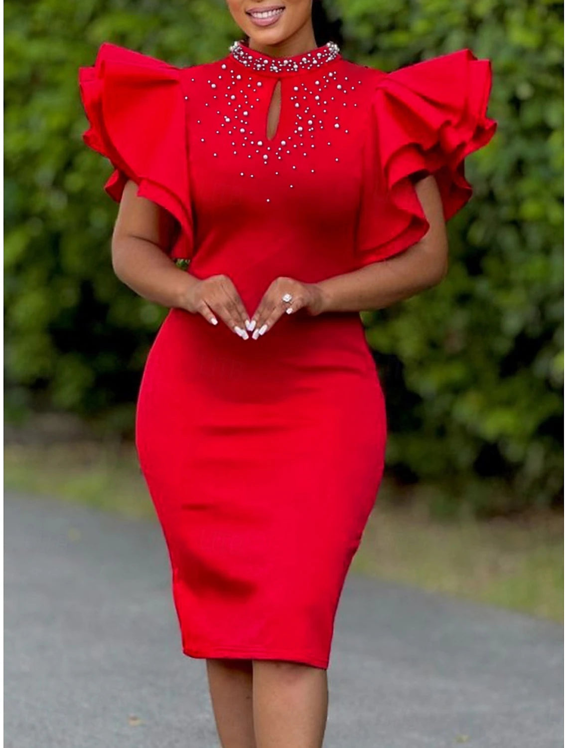 Women's Midi Dress Prom Dress Party Dress Satin Dress Wedding Guest Dress Elegant Formal Party Wedding Guest Engagement Regular Fit Plain Short Sleeve Turtleneck Black White Pink Red Summer Spring