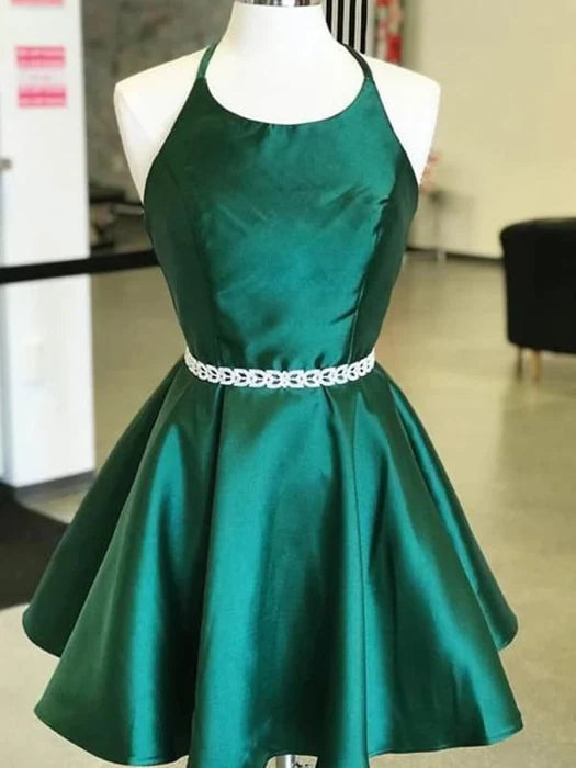 Short Emerald Green Prom with Belt Short Emerald Green Formal Graduation Homecoming