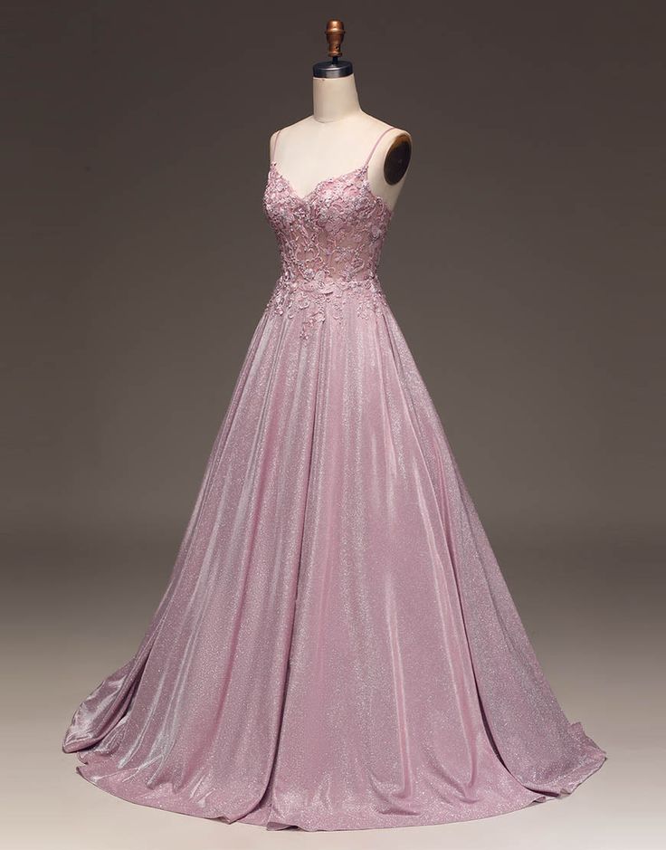 A-Line Spaghetti Straps Long Glitter Prom Dress