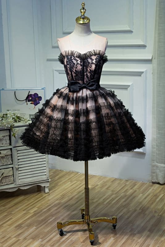 DingJiDress Short Prom Dress A Line Sheer Round Neck Tulle Bowknot Pretty Short Formal Dress Homecoming Dress