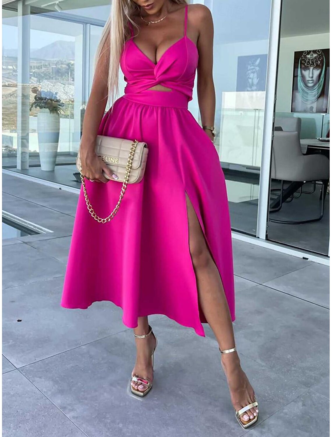 Women's Midi Dress White Dress Graduation Dress Slip Dress A Line Wedding Party Date Regular Fit Sleeveless Strap Black White Pink Fuchsia Summer