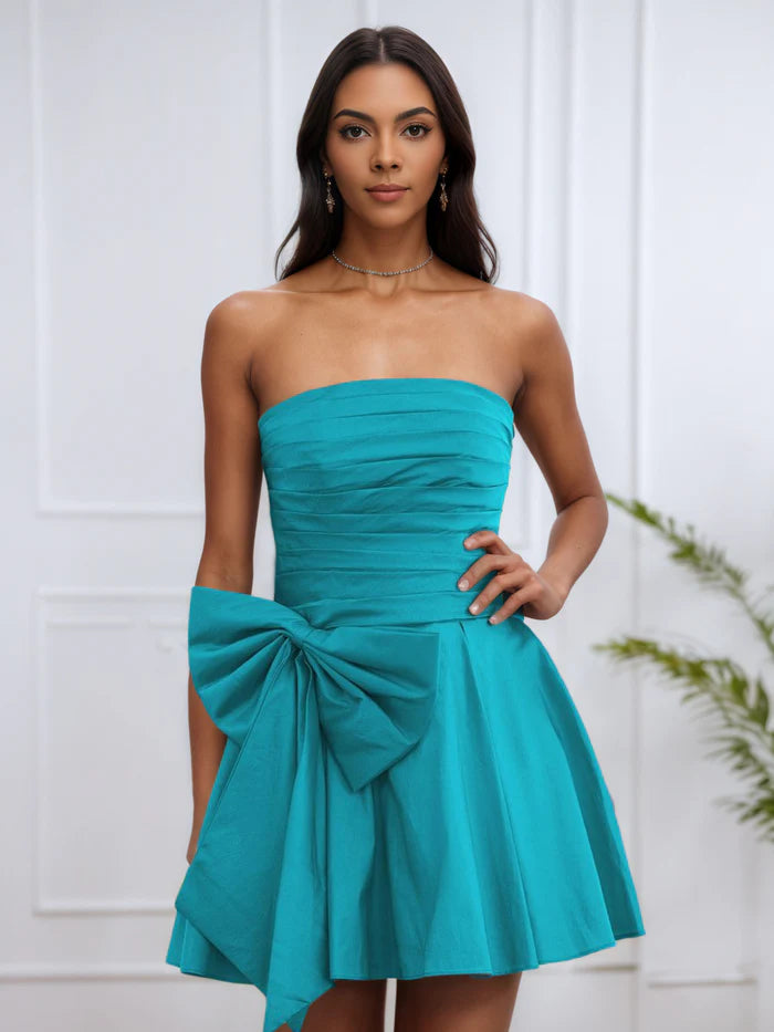 Bowknot Jade Ruched Strapless Homecoming Dress