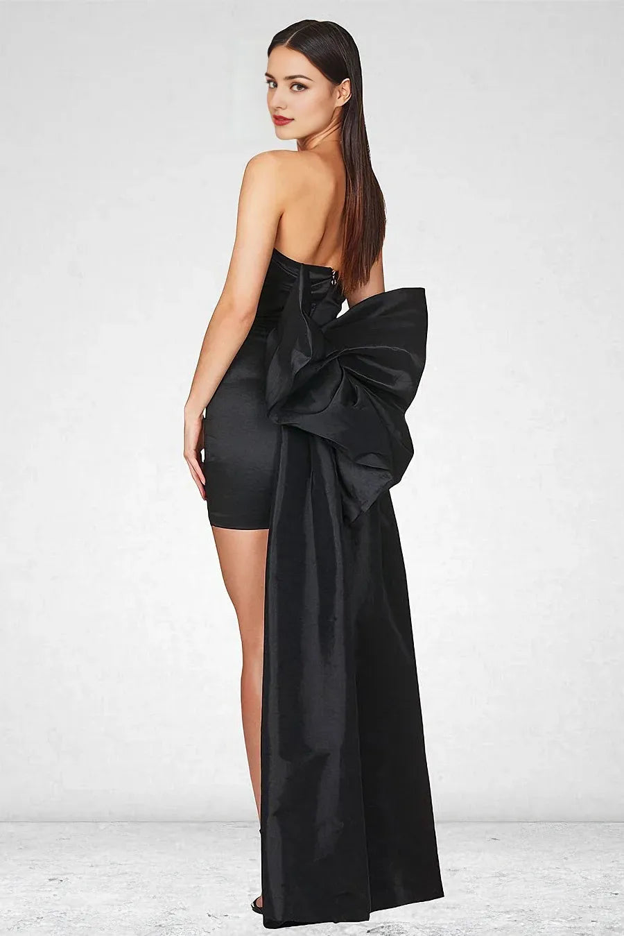 Sexy pleated hip-hugging tube top big bow evening dress
