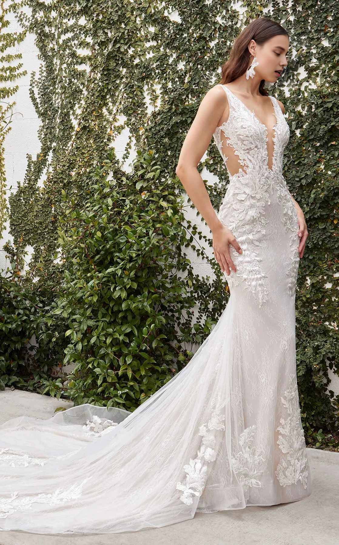DingJiDress Hot Sale Wedding Dress Gorgeous Mermaid Deep V Neck Sleeveless Backless Lace Applique Chapel Train Charming Formal Wear Dresses