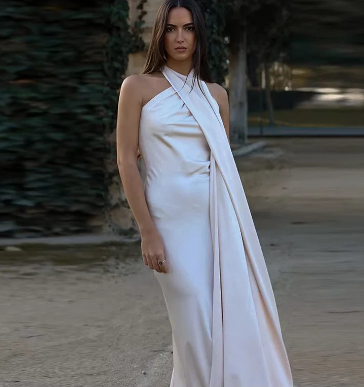 Casual Dresses Women Backless Sexy Satin Ribbon Sleeveless Elegant Lady Party Gown Long Evening Prom Dresses