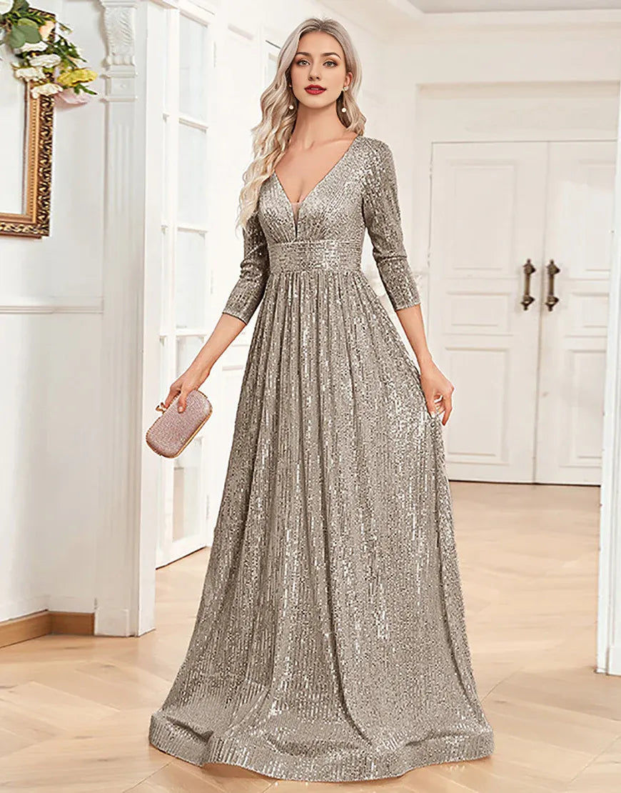 A-Line Glitter Long Mother of the Bride Dress with