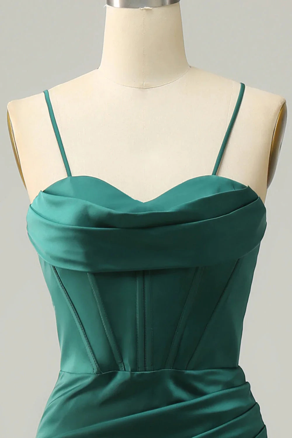 DingJiDress Dark Green Spaghetti Straps Mermaid Prom Dress