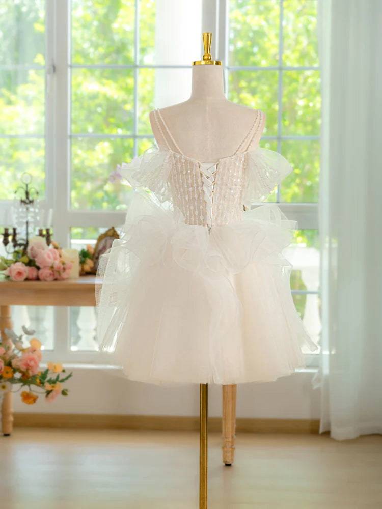 ivory Tulle Lace Ball Gown Short Prom Dress ivory Homecoming Dress