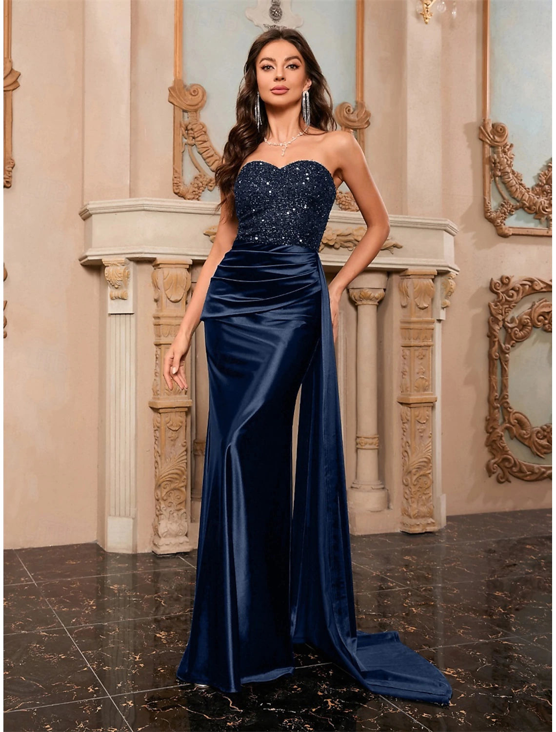 Mermaid / Trumpet Quinceanera Dresses Elegant Dress Wedding Wedding Guest Floor Length Sleeveless Strapless Polyester Backless with Sequin