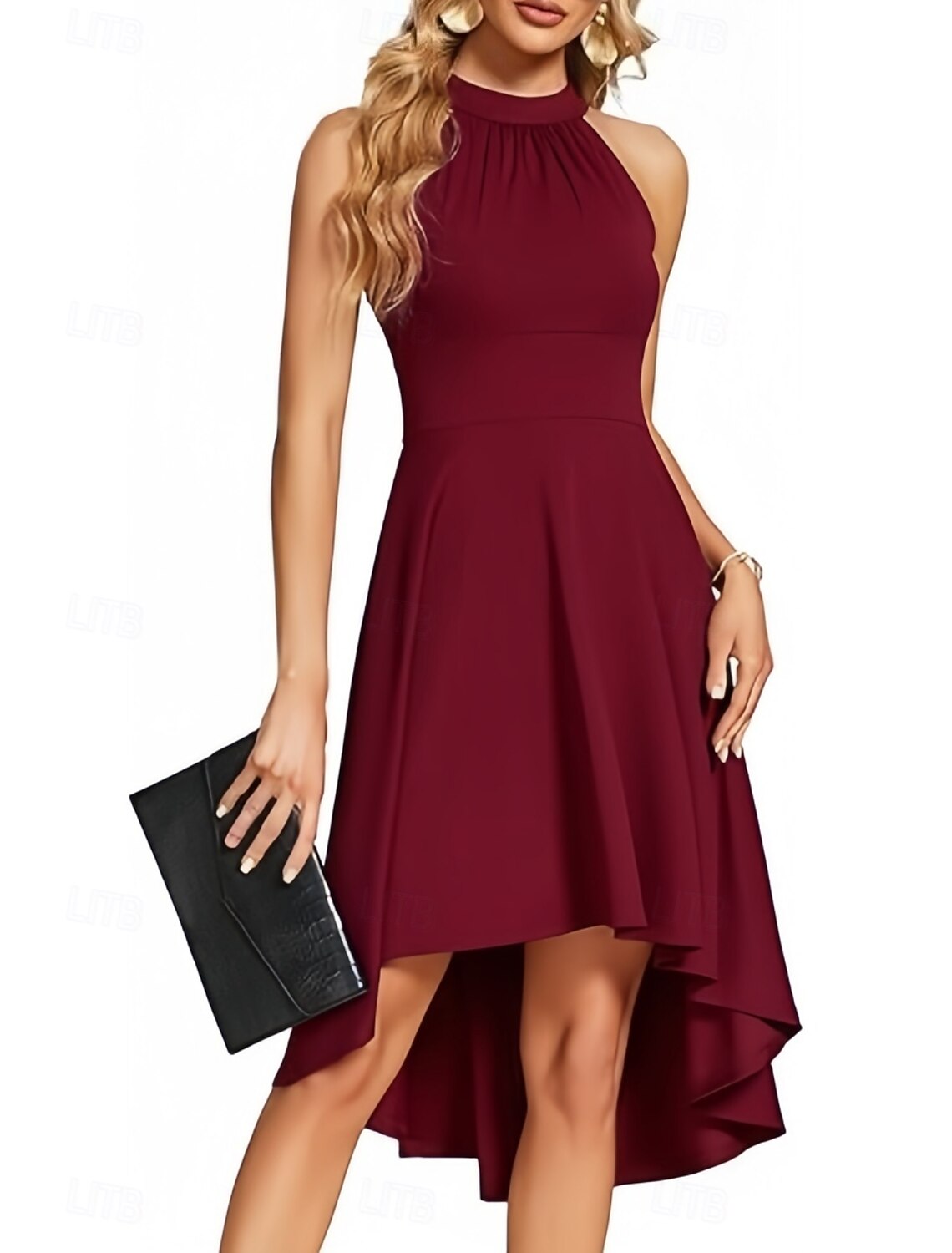 A-Line Wedding Guest Dresses High Low Dress Wedding Guest Homecoming Asymmetrical Sleeveless Crew Neck Fall Wedding Guest Stretch Crepe with Ruched