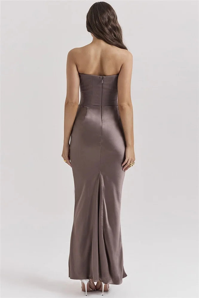 Strapless sexy backless slim evening dress