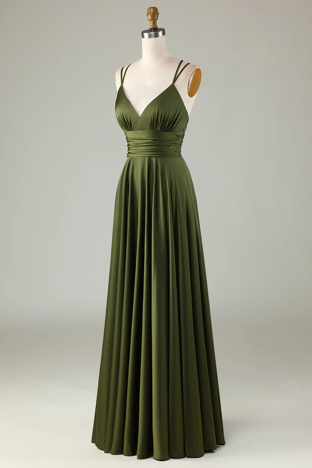 Minimally Sleeveless Long Olive Ball Dress A-line Bridesmaid Dress