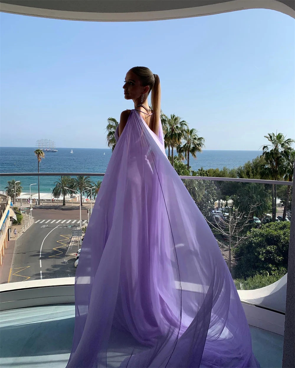 Simple V-neck purple long ball party gown