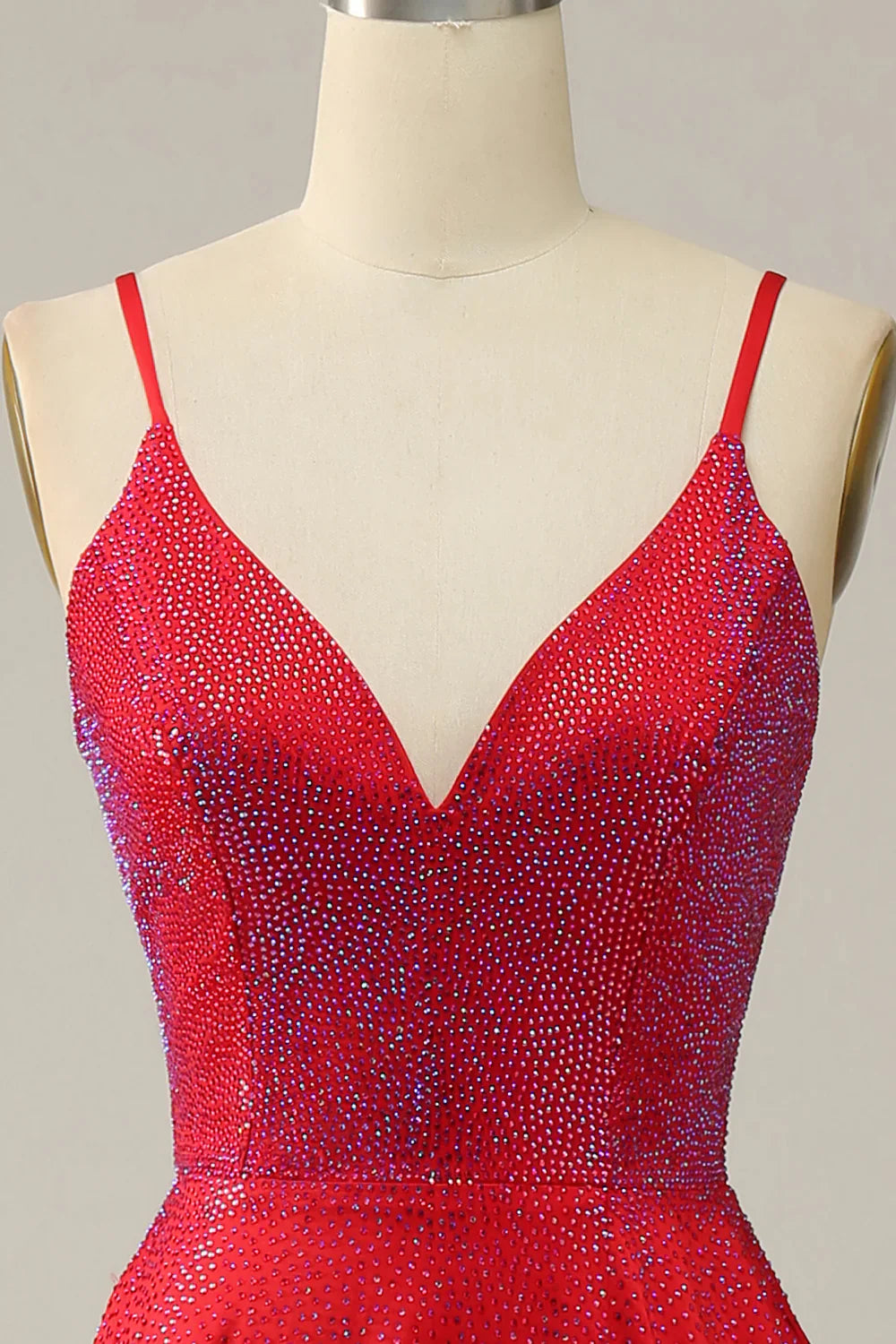 DingJiDress A Line Red Spaghetti Straps Beaded Long Prom Dress