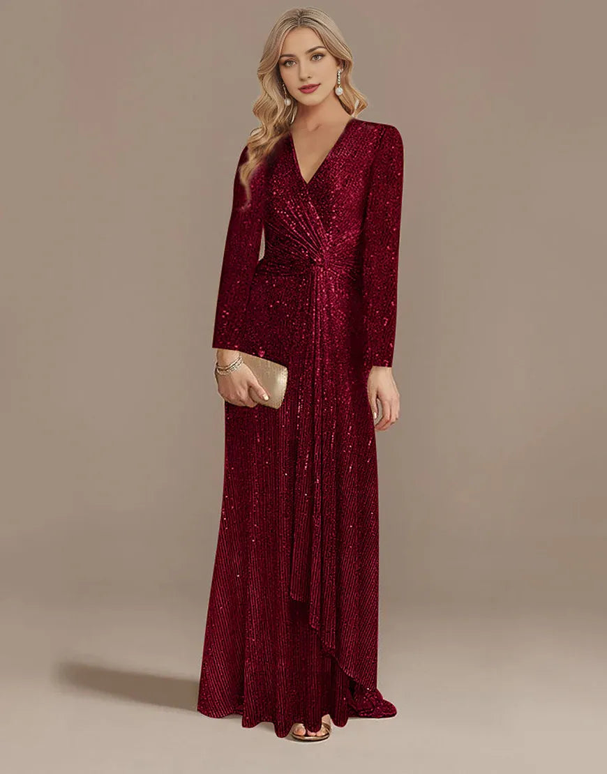 Glitter Navy Mother of the Bride Dress with Long Sleeves