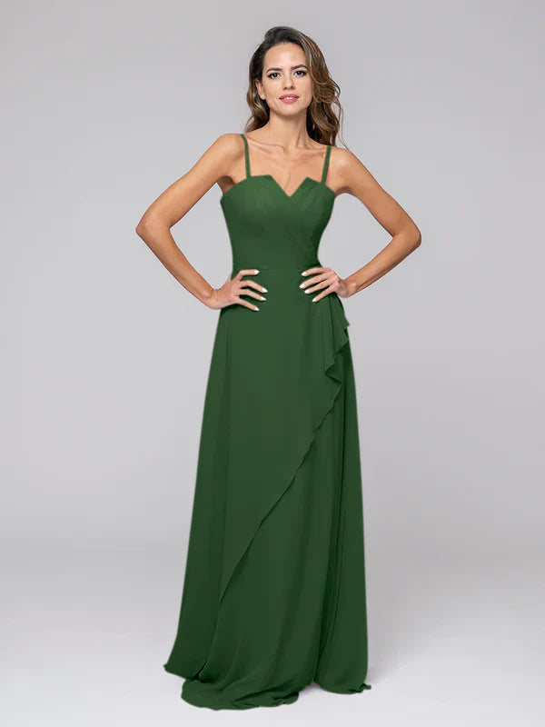 Ruffles Spaghetti Strap Sweetheart Chiffon Bridal Party Dresses