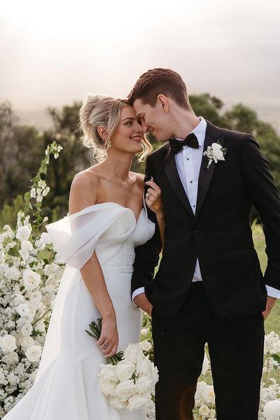 Fairy Mermaid Off the Shoulder Satin Wedding Dress with Bow