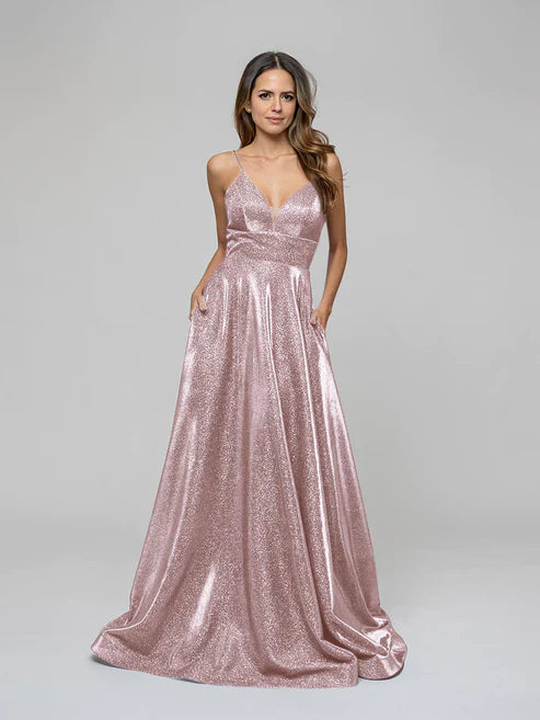 DingJiDress A Line Lace-up Spaghetti Straps Metallic Glitter Prom Dresses
