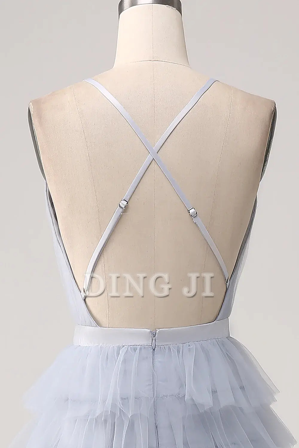 DingJiDress Prom Dress A-Line V Neck Spaghetti Straps Tiered Backless Floor Length Tulle Formal Women's Dresses Wedding Guests Dresses