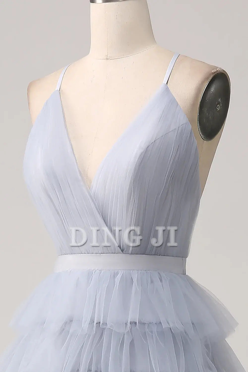 DingJiDress Prom Dress A-Line V Neck Spaghetti Straps Tiered Backless Floor Length Tulle Formal Women's Dresses Wedding Guests Dresses