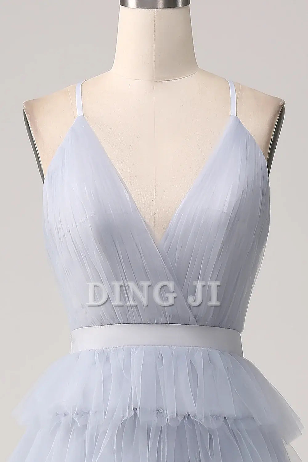DingJiDress Prom Dress A-Line V Neck Spaghetti Straps Tiered Backless Floor Length Tulle Formal Women's Dresses Wedding Guests Dresses