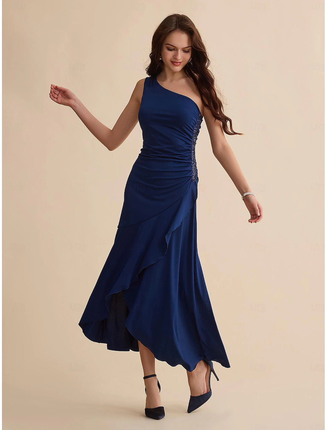 Navy Blue Sequin Party/Wedding Guest Hem Party Ruffle Sleeveless Maxi Dress dress to impress