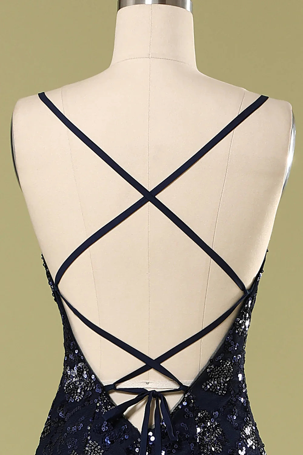DingJiDress Navy Evening Dress with Beading Sequins