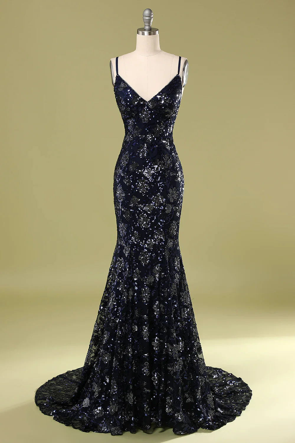 DingJiDress Navy Evening Dress with Beading Sequins