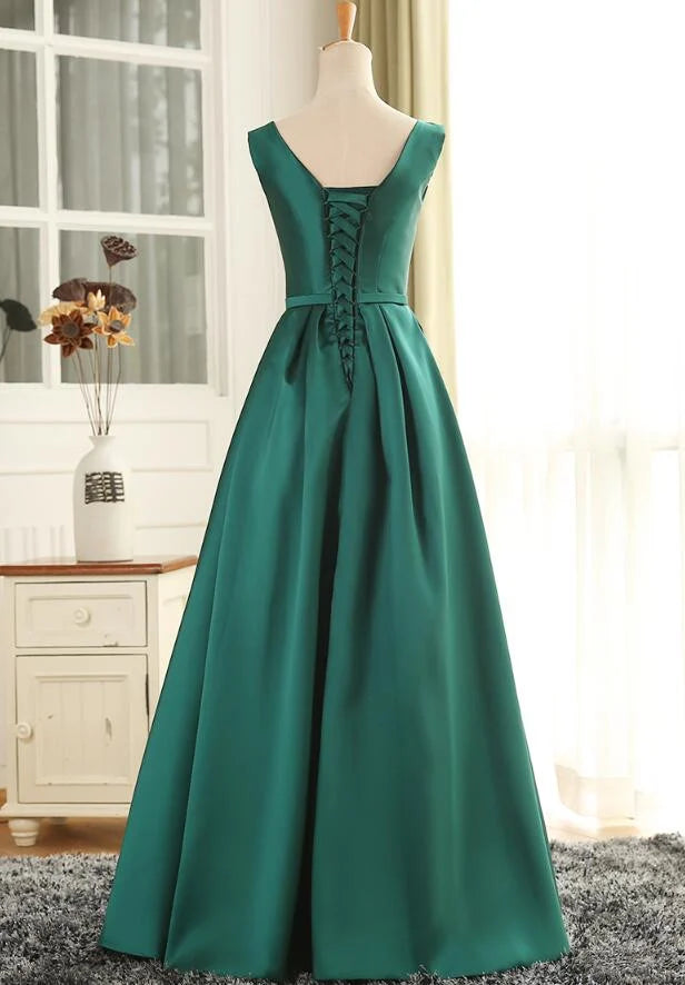 Green Long Prom Dress A-line Green Bridesmaid Dress Party Dress