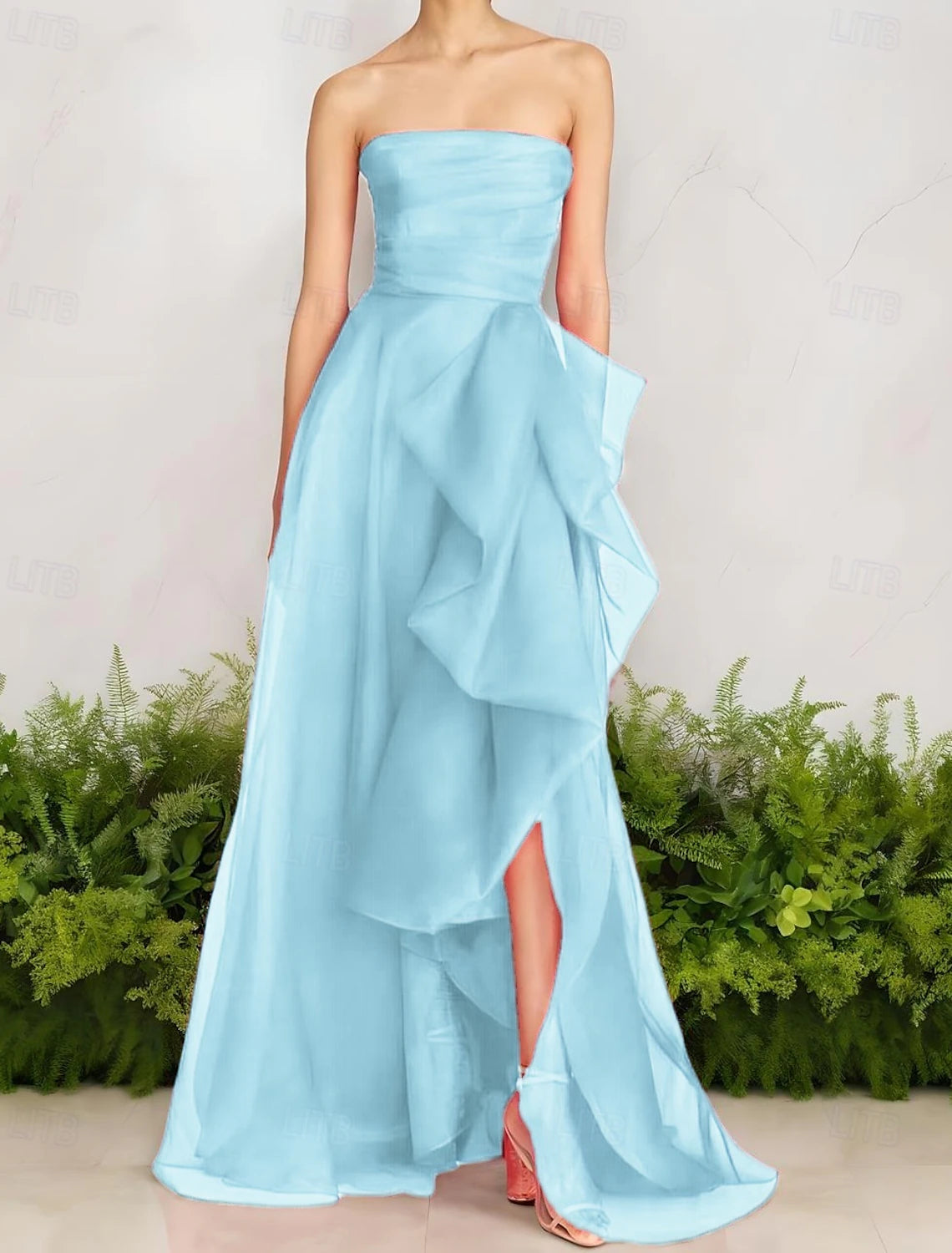 A-Line Evening Gown Celebrity Style Dress Formal Wedding Guest Floor Length Sleeveless One Shoulder Organza with Ruched Ruffles Slit