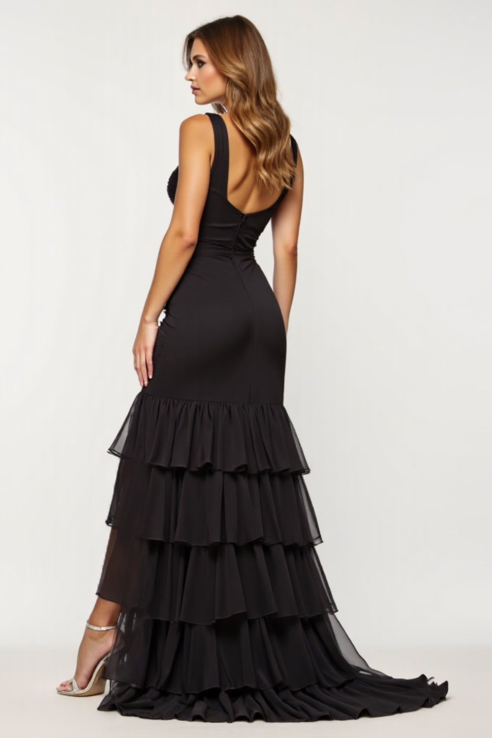 Black Sheath Tulle Tiered Sweetheart Long Prom Dress