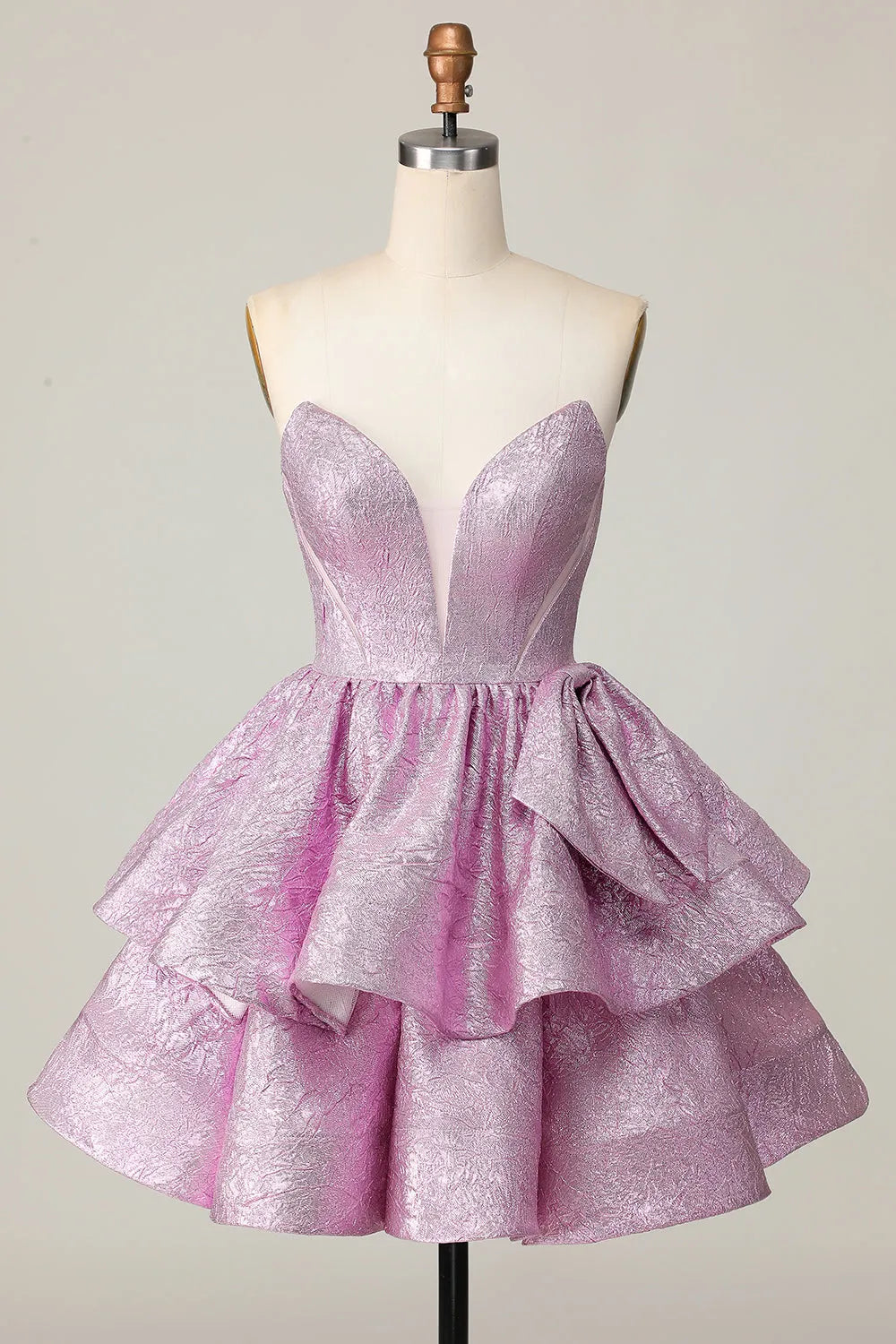 Light Purple A Line Strapless Short Metallic Homecoming Dress with Ruffles
