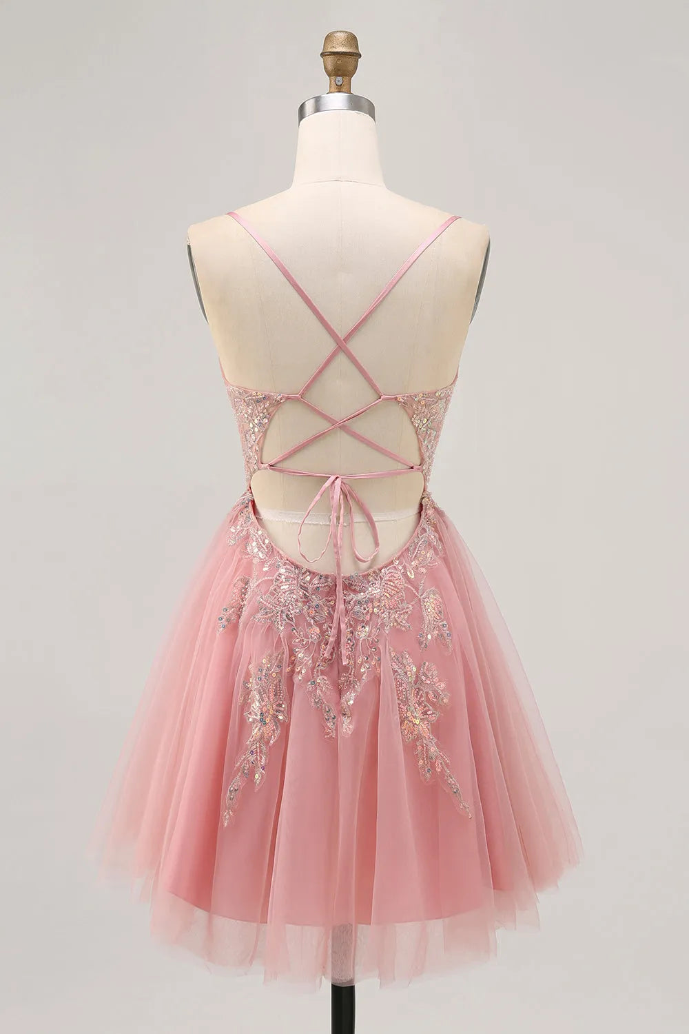 Sparkly Blush Beaded Tulle A Line Short Homecoming Dress