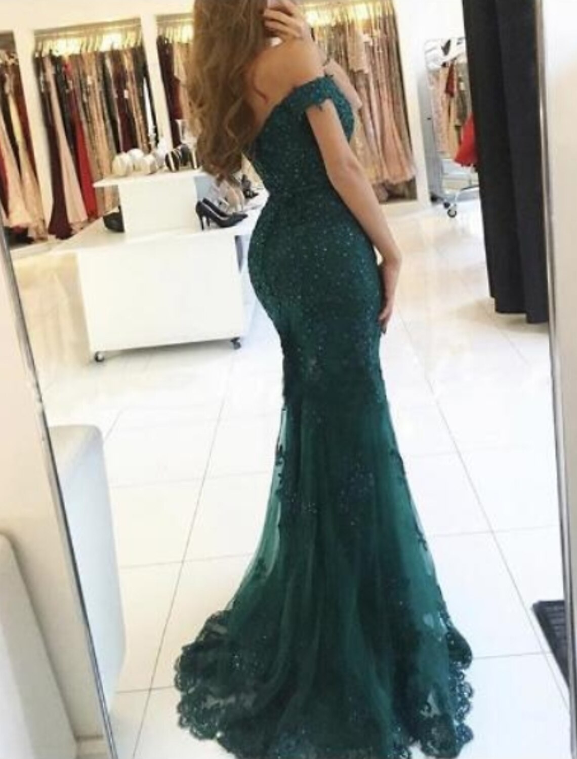 Mermaid Trumpet Sparkle Prom Formal Evening Dress Off Shoulder Short Sleeve Sweep / Brush Train Lace with Sequin Appliques Masquerade Dress
