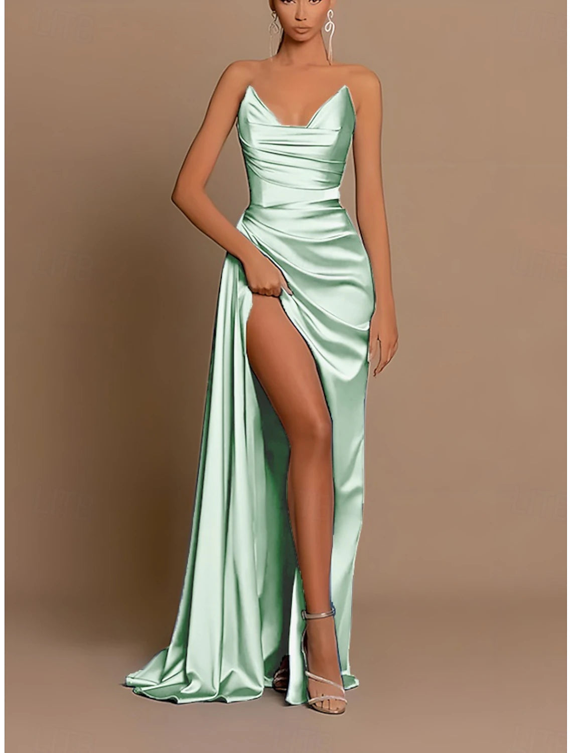 A-Line Evening Gown Party Dress Wedding Guest Prom Sweep / Brush Train Sleeveless V Neck Bridesmaid Dress Charmeuse Backless with Pleats Ruched Slit Masquerade Dress