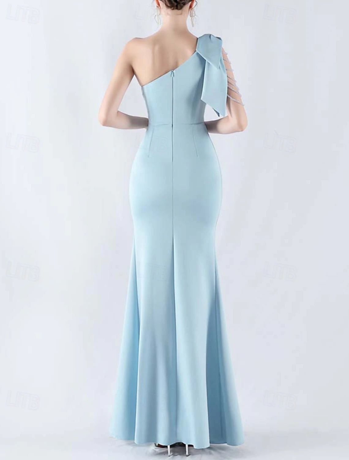 Mermaid  Trumpet Evening Gown Elegant Dress Formal Evening Party Floor Length Sleeveless One Shoulder Lace with Bow(s) Beading Slit