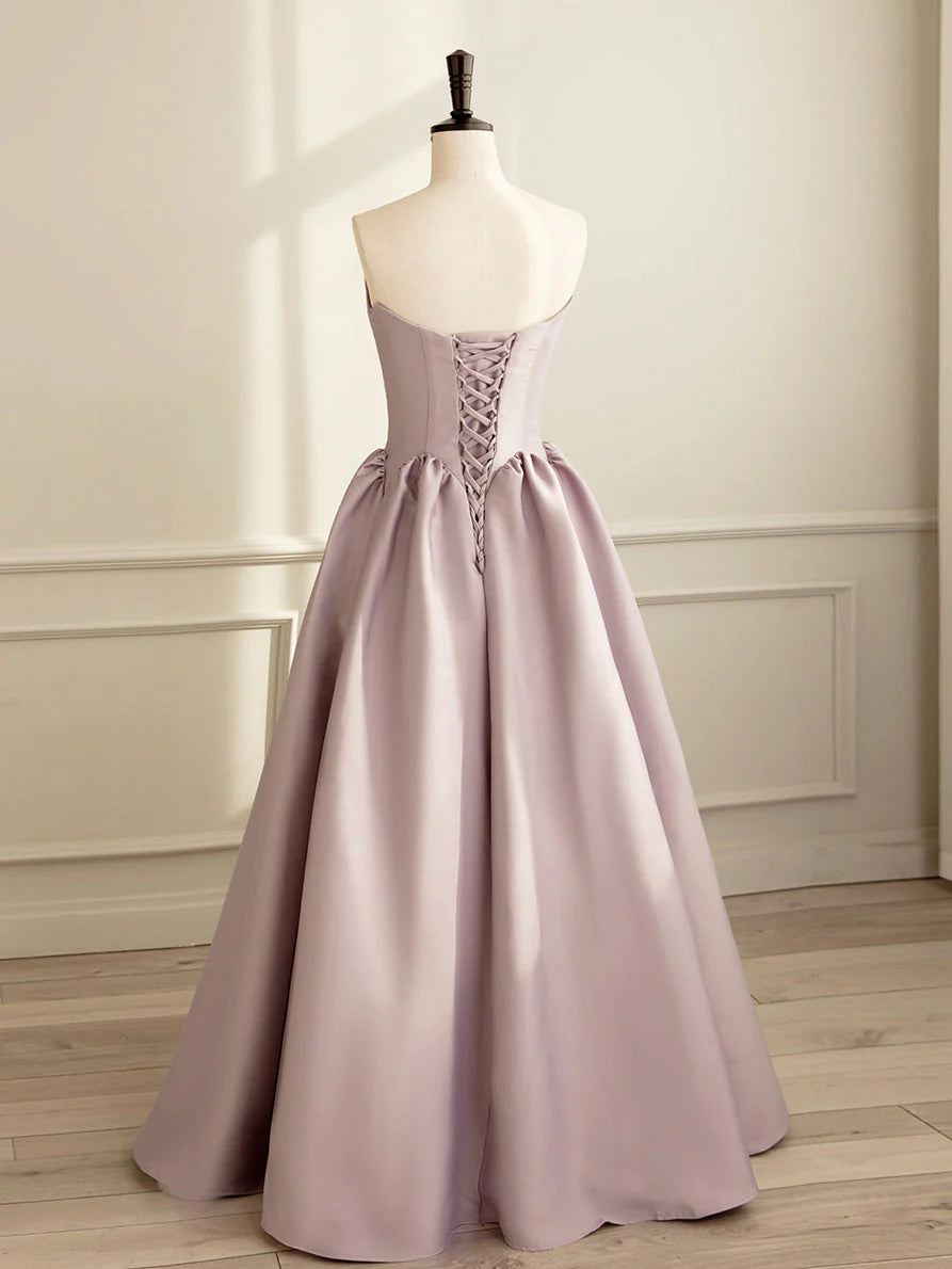 Simple A-line Satin Pink Long Prom Dress  Formal Bridesmaid Dress