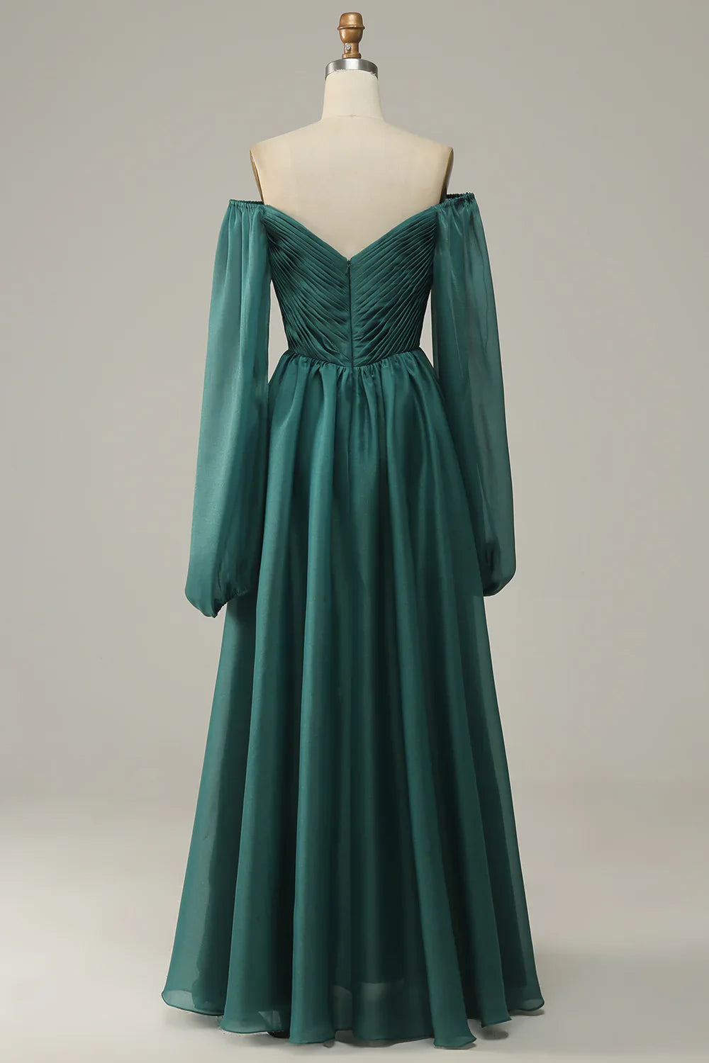 DingJiDress Off Shoulder Long Sleeves Prom Dress with Ruffles