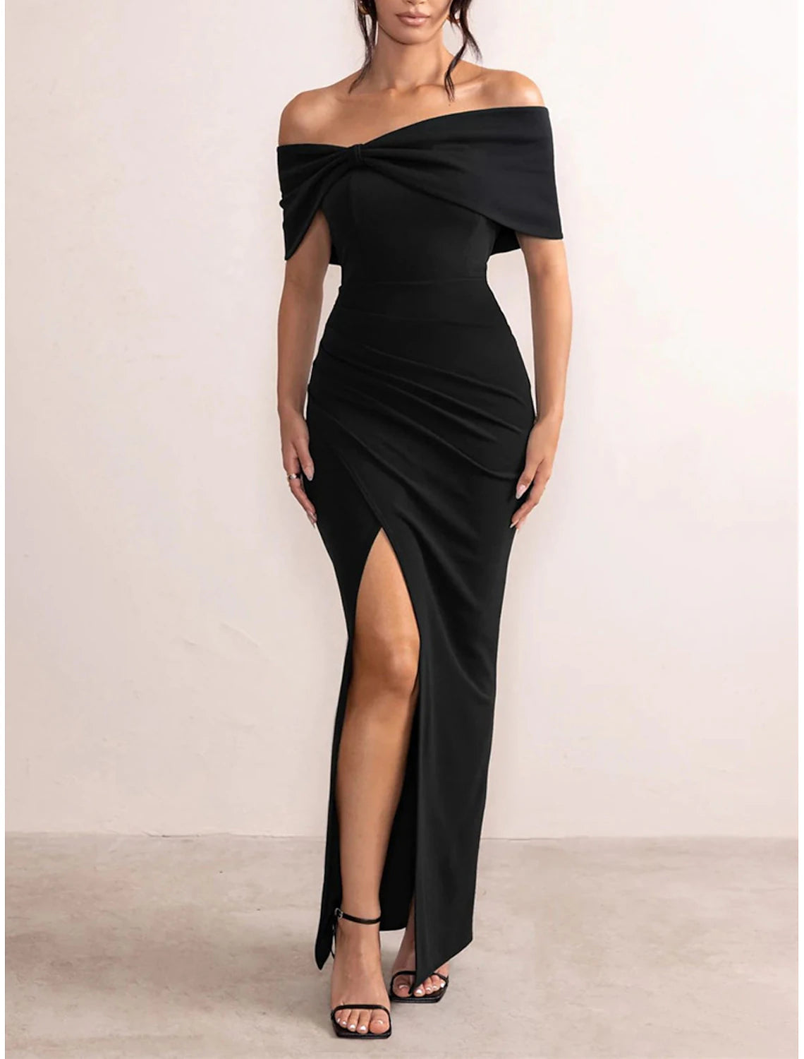 Women's Black Dress Prom Dress Party Dress Backless Split Off Shoulder Short Sleeve Wedding Guest Special Occasion Elegant Formal Black Red Summer Spring
