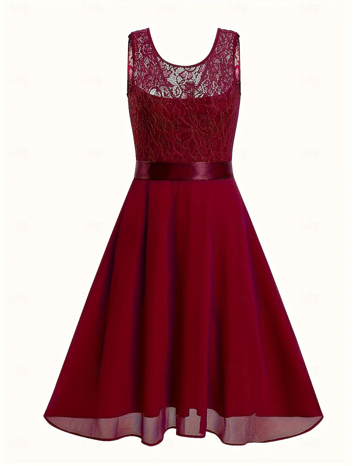 Women's Lace Dress Midi Dress Lace Wedding Party Elegant Formal Crew Neck Black White Dark Red Color