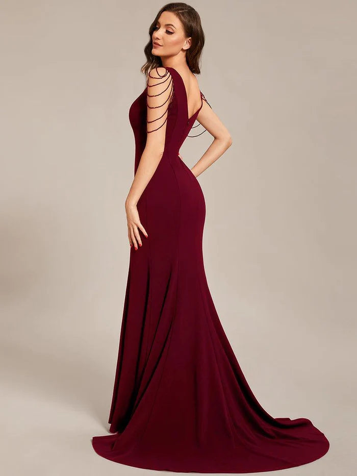 Sleeveless with Chain Bodycon Mermaid High Slit Formal Evening Dress ﻿