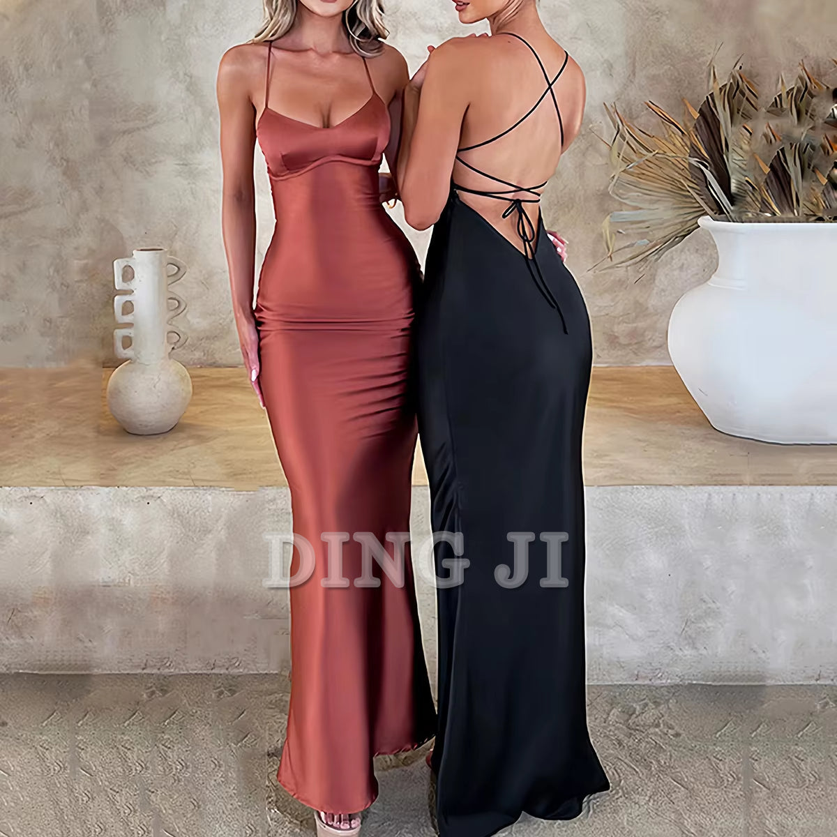 DingJiDress Charming Evening Dress Spaghetti Straps Backless Sexy Dress Beauty Elegant Party Tight Long Dress Sexy Formal Wear Dresses