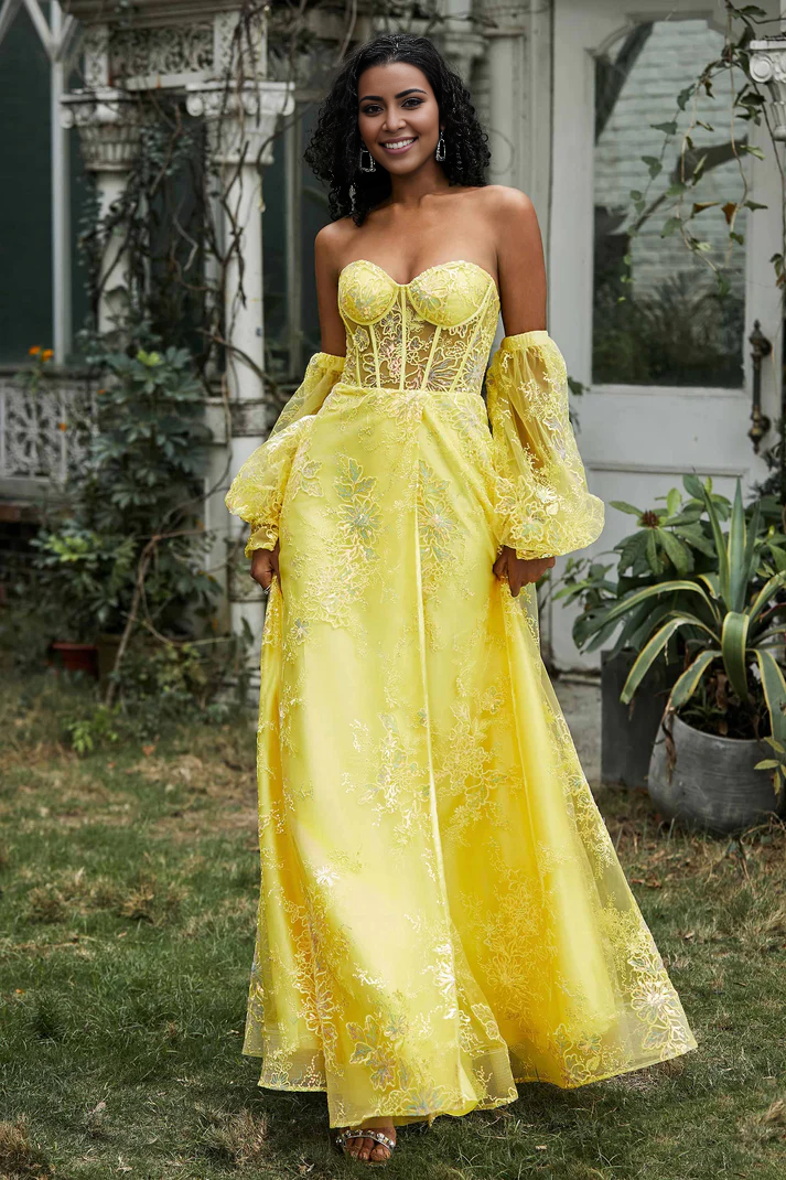 DingJiDress Formal Women's Dresses A-Line Strapless Sweetheart Floor-Length Gown Slit Sequins Ruched Beaded Lace Flowers Backless Prom Dresses