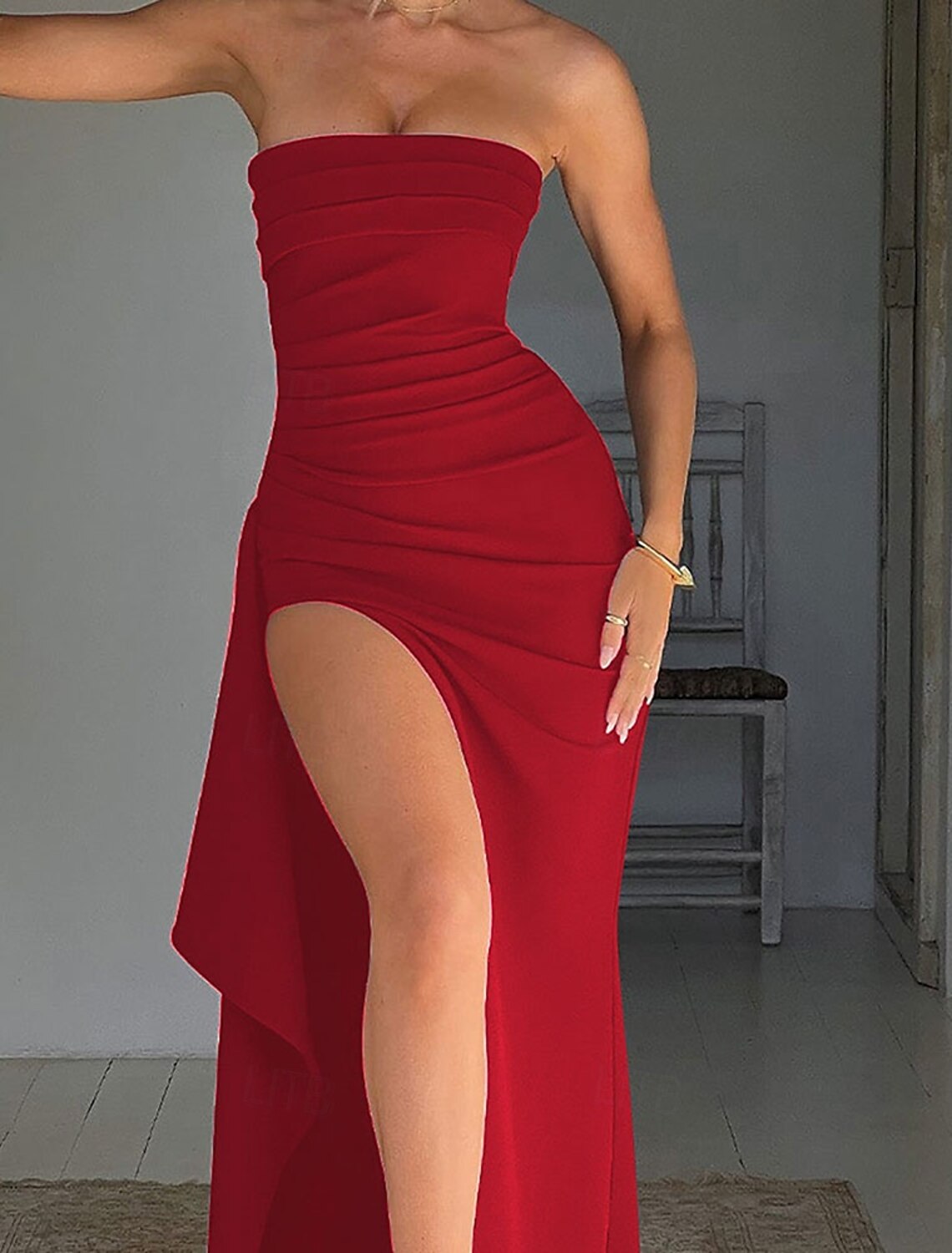 Mermaid / Trumpet Party Dresses Elegant Dress Wedding Wedding Guest Floor Length Sleeveless Strapless Polyester Backless with Slit